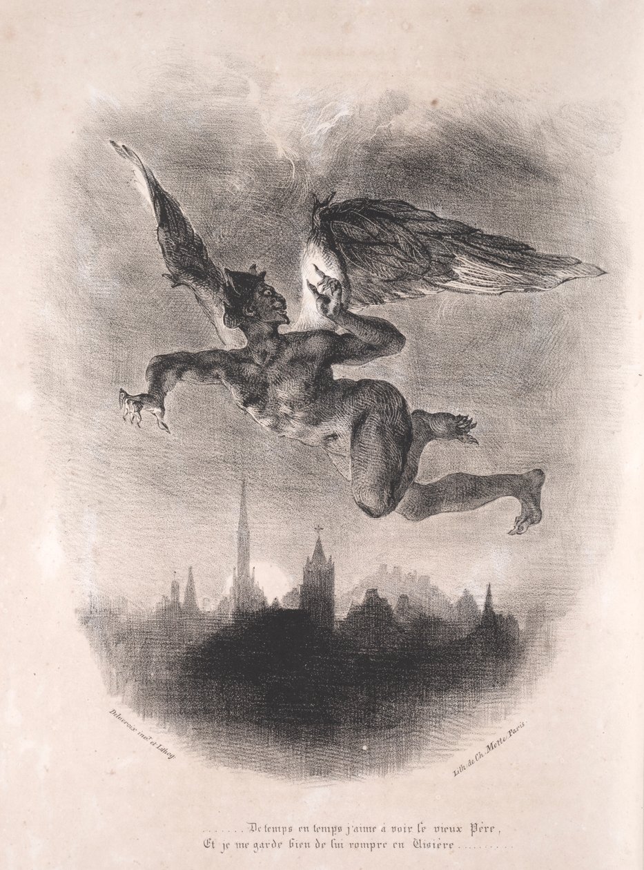 Illustraties voor Faust: Méphistophélès in de lucht, 1828 door Ferdinand Victor Eugene Delacroix