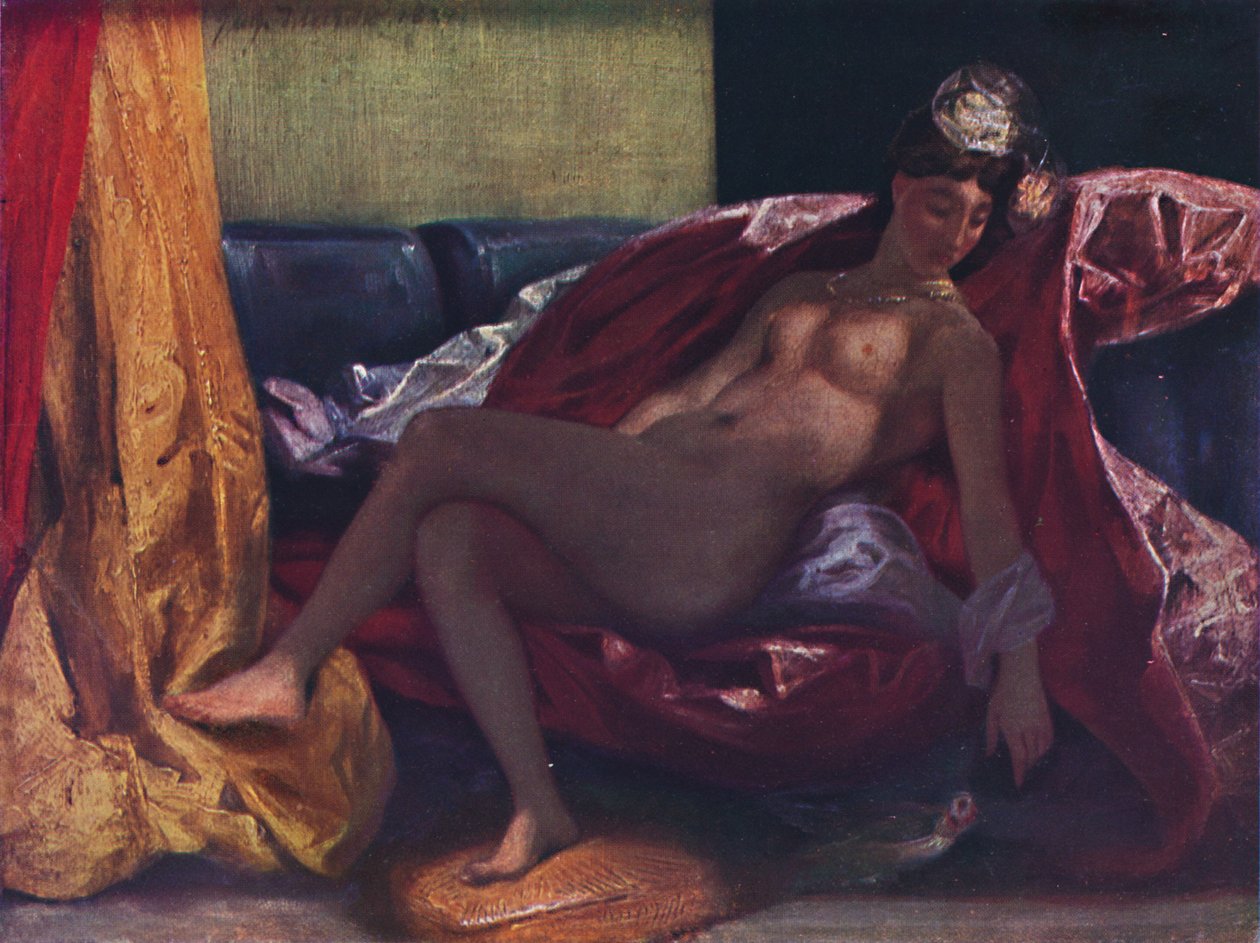 La femme au perroquet door Ferdinand Victor Eugene Delacroix