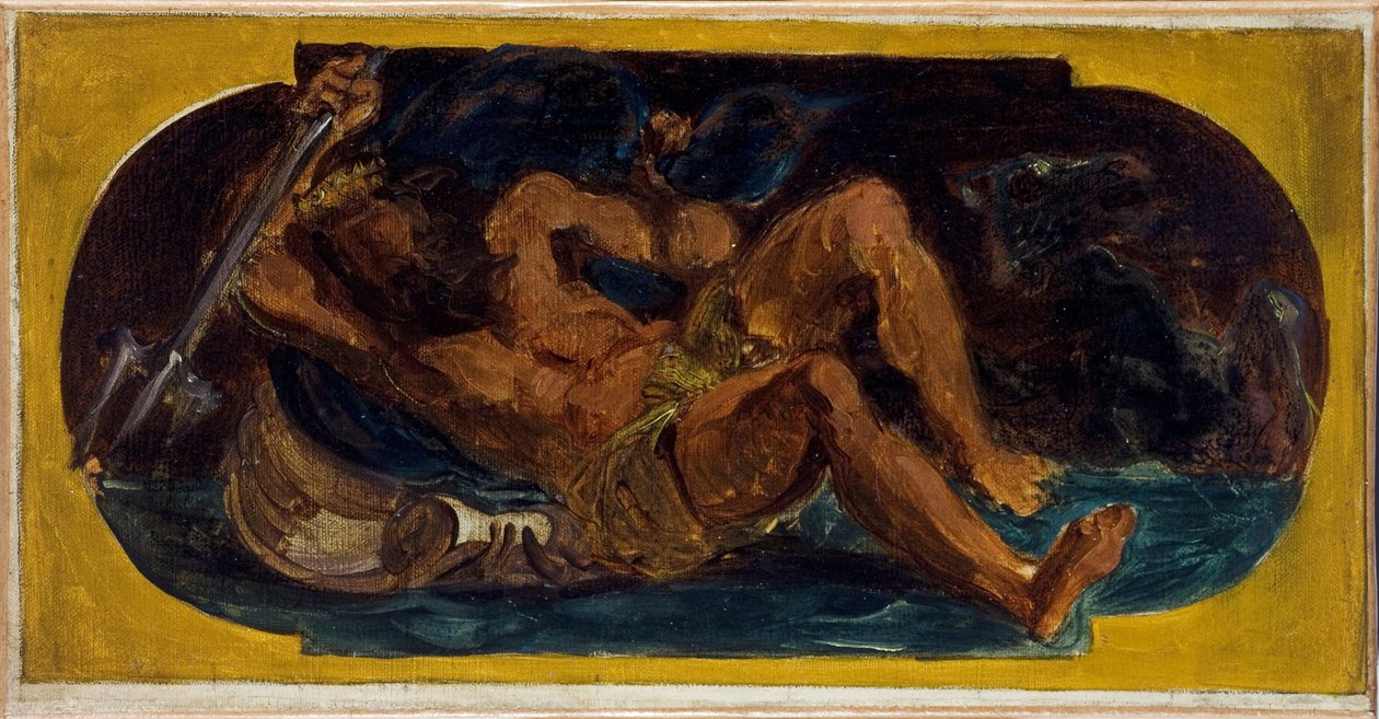Neptune apaisant les flots: Schets voor de Salon de la Paix in het Hôtel de Ville de Paris, tussen 1849 en 1852 door Ferdinand Victor Eugene Delacroix