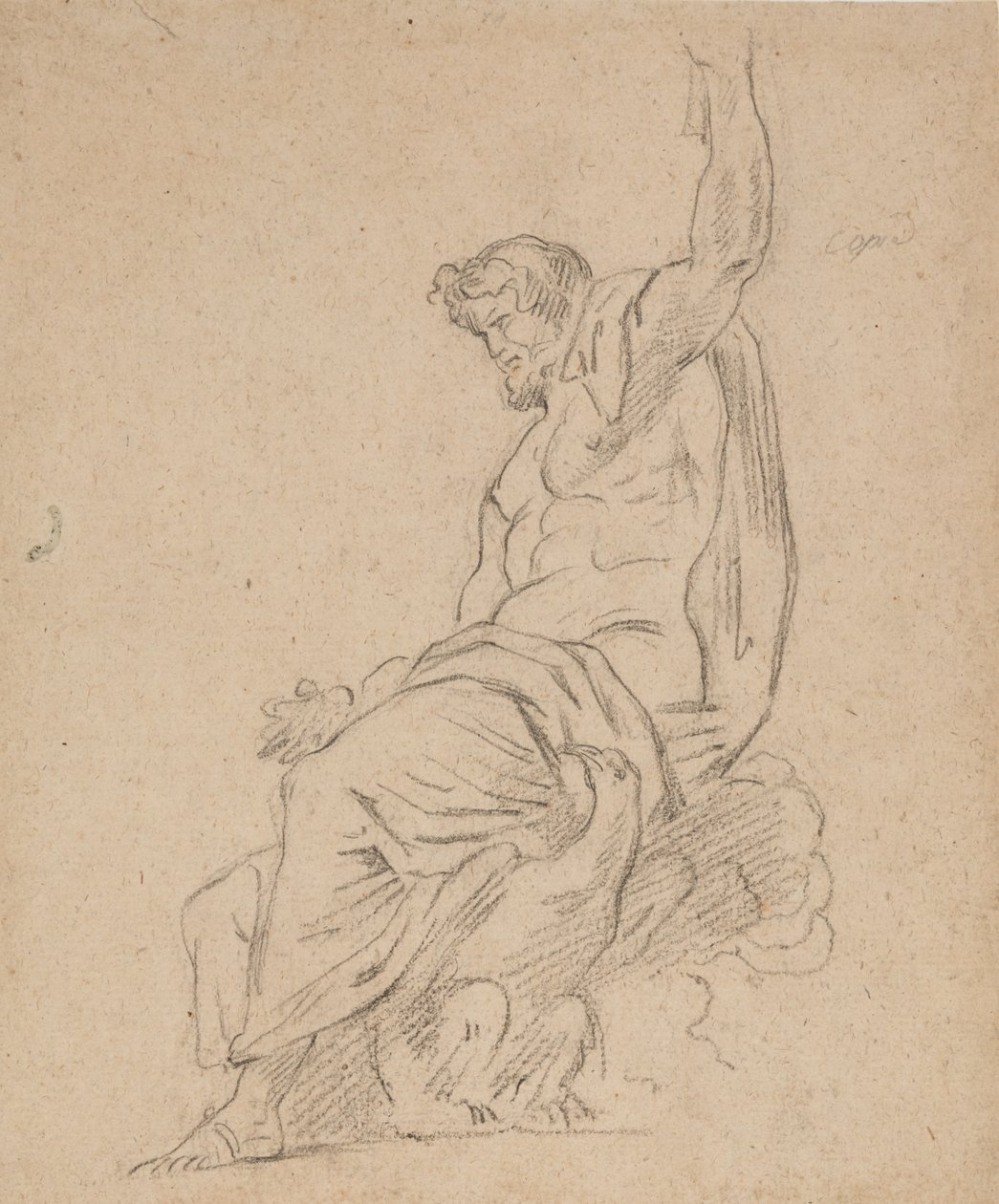 Recto: Zittende figuur van een man, mogelijk Jupiter, op een adelaar, reikend met zijn linkerhand door Ferdinand Victor Eugene Delacroix