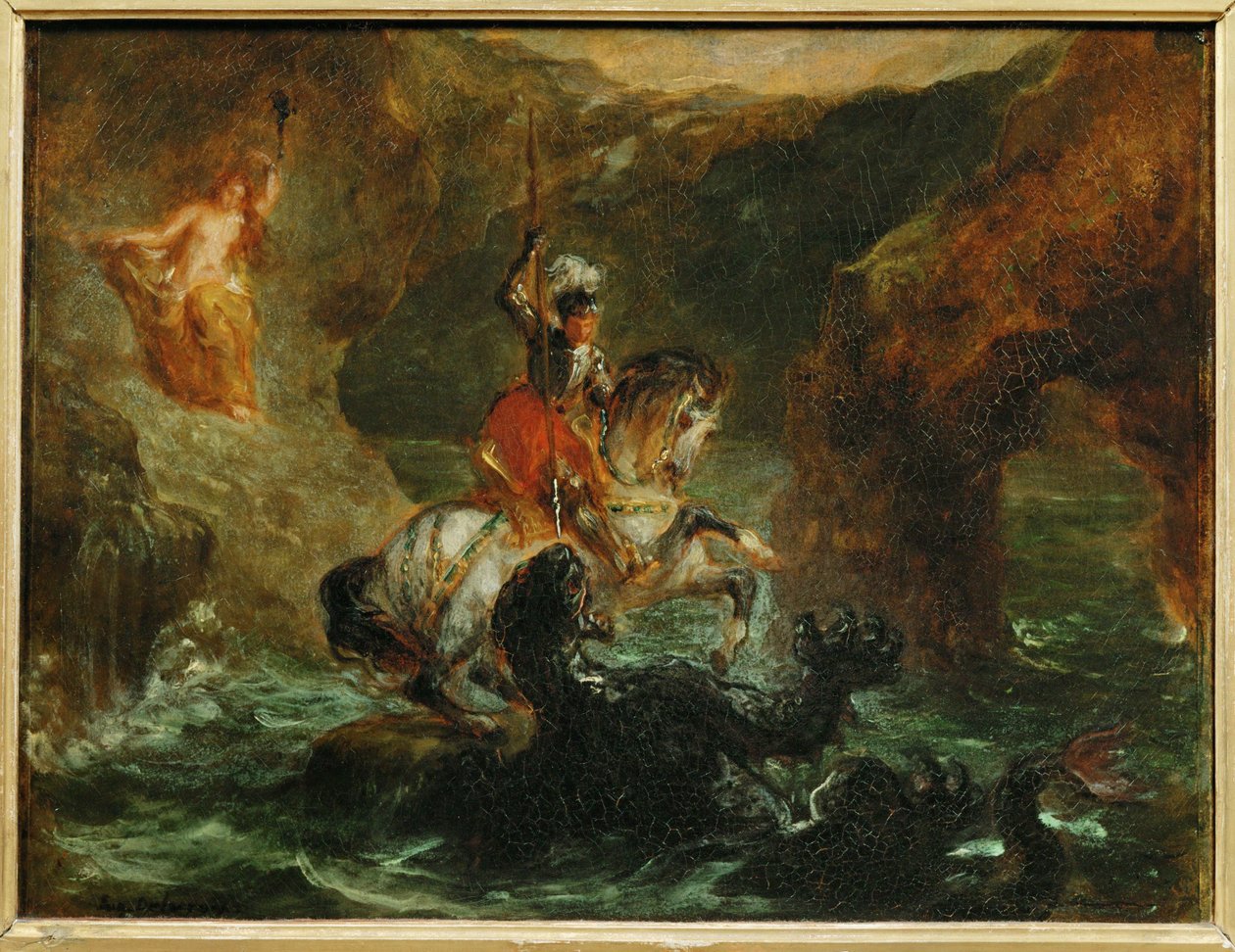Saint Georges combattant le dragon, dit aussi Persee delivrant Andromede - Saint George fighting the dragon ... door Ferdinand Victor Eugene Delacroix