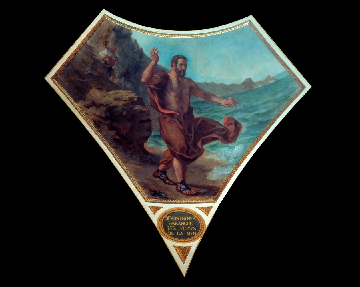 De Griekse politieke spreker Demosthenes sprak tegen de golven van de zee om zichzelf te harden voor het tumult en de drukte van de volksvergaderingen door Ferdinand Victor Eugene Delacroix
