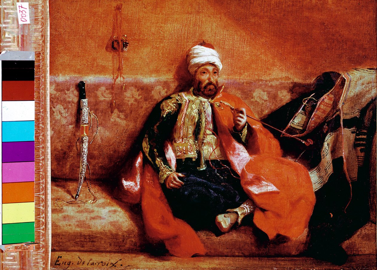 Turkse roker op een bank door Ferdinand Victor Eugene Delacroix