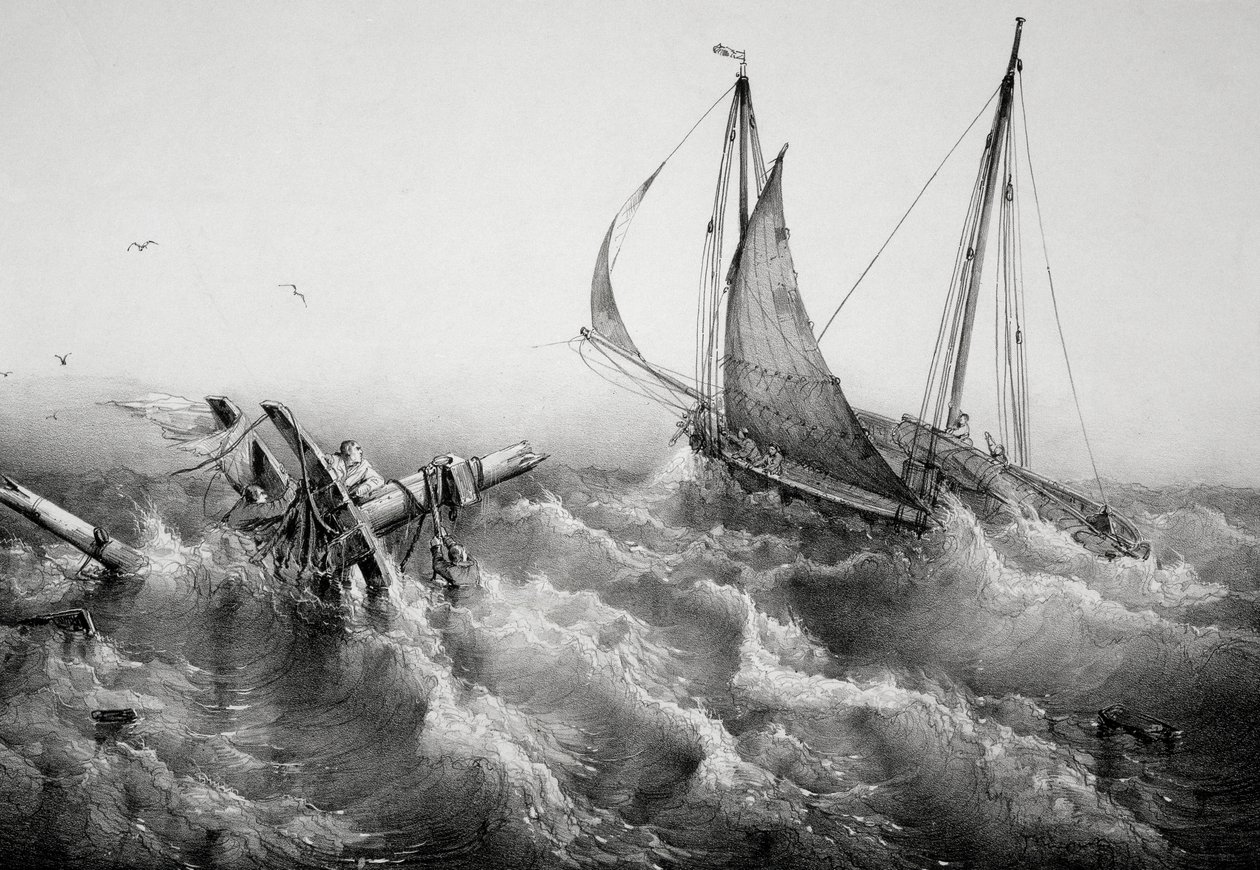 Na de storm, Door Ferdinand Perrot (1808-1841), Lithografie door Ferdinand Victor Perrot