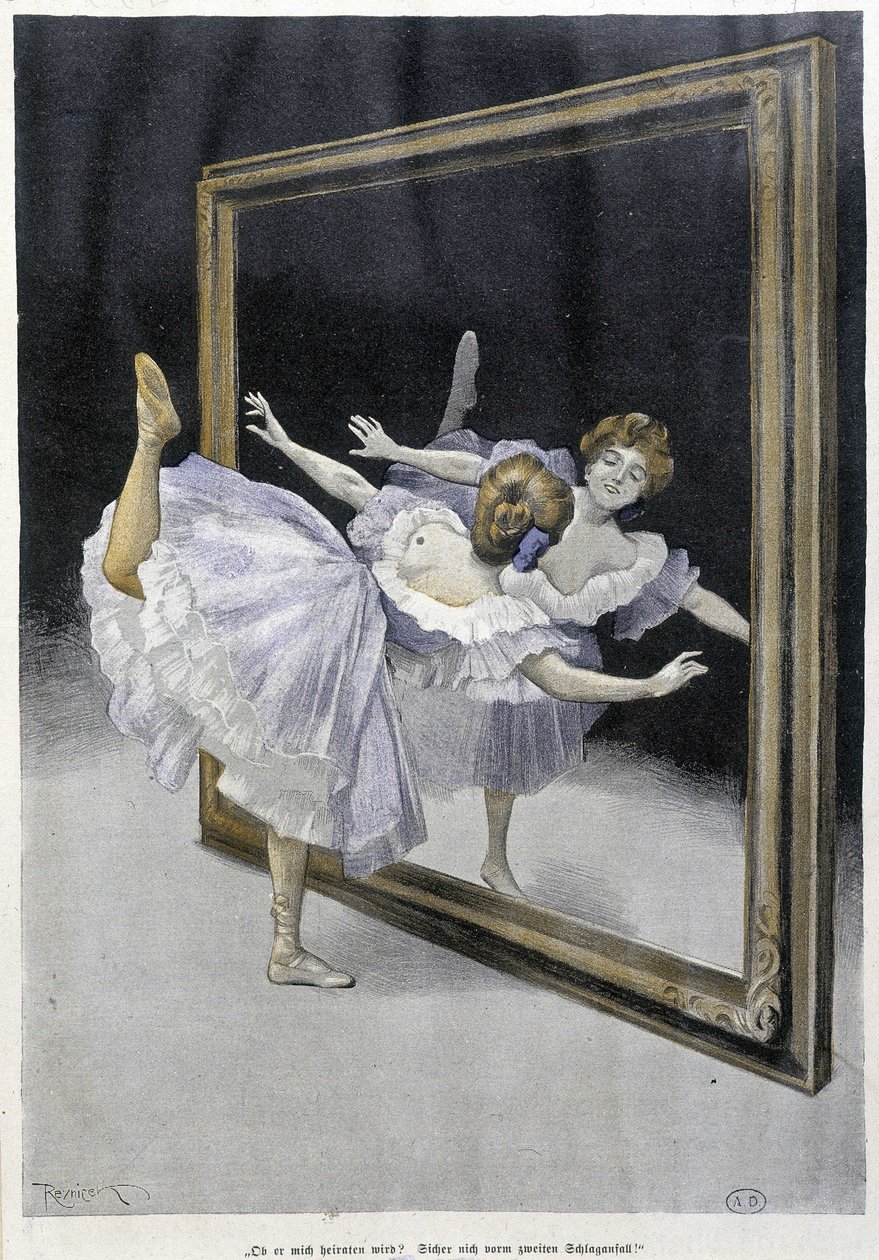 Klassieke dans: danser doet oefeningen voor een spiegel - n.d., Duitse doc. door Ferdinand von Reznicek