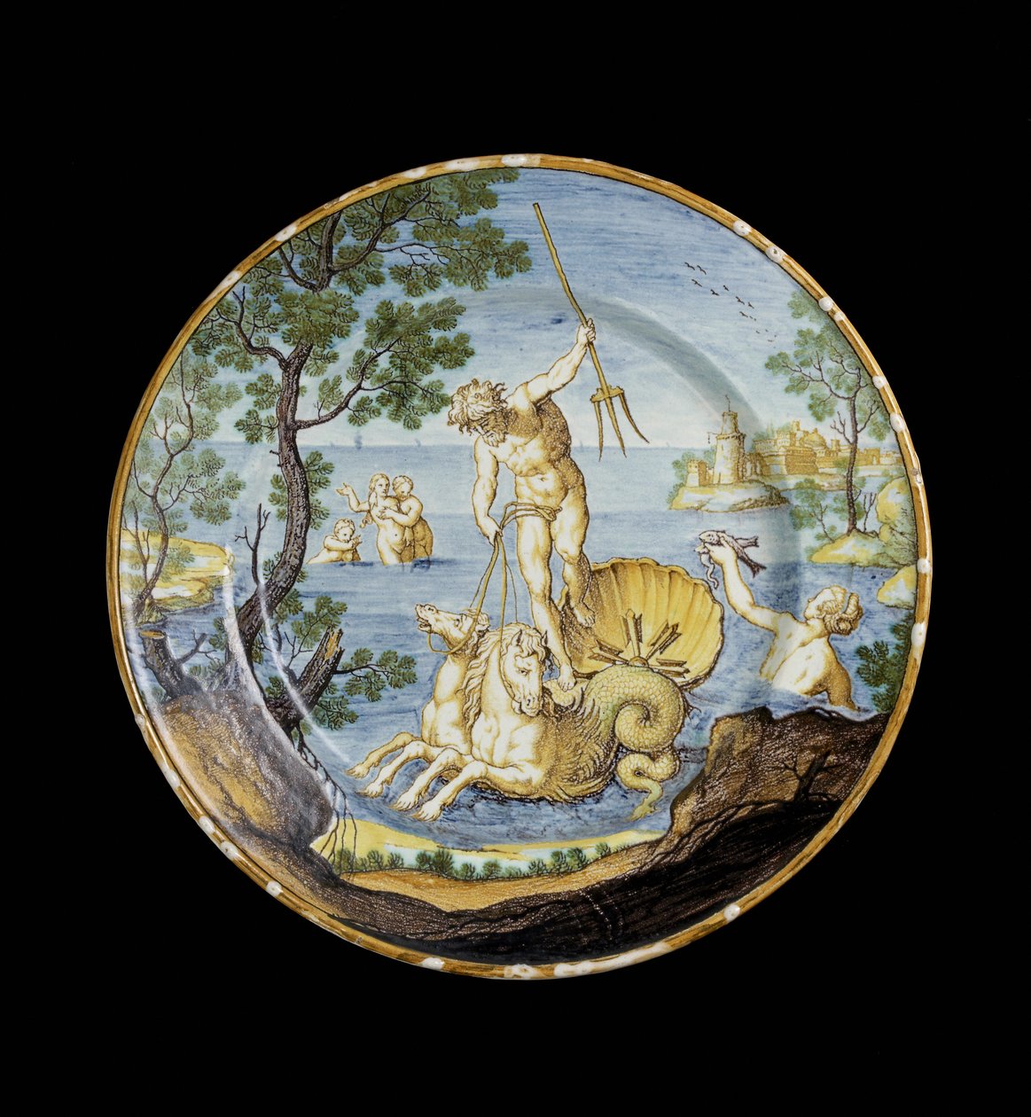 Bord met Neptunus in zijn wagen, ca. 1730 - 1750 door Ferdinando Maria Campani