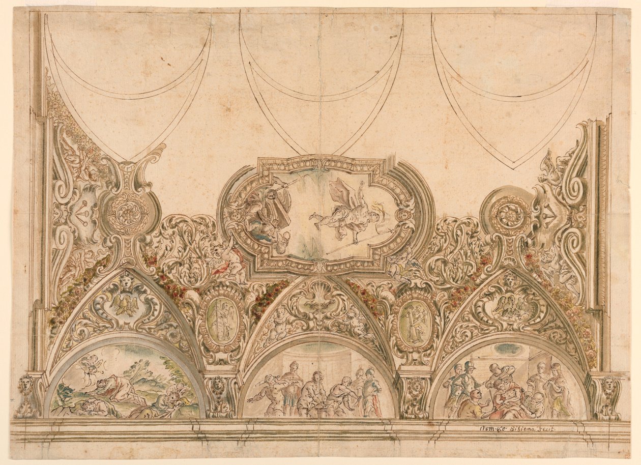 Ontwerp voor de Decoratie van het Plafond van een Kapel door Ferdinando Galli Bibiena