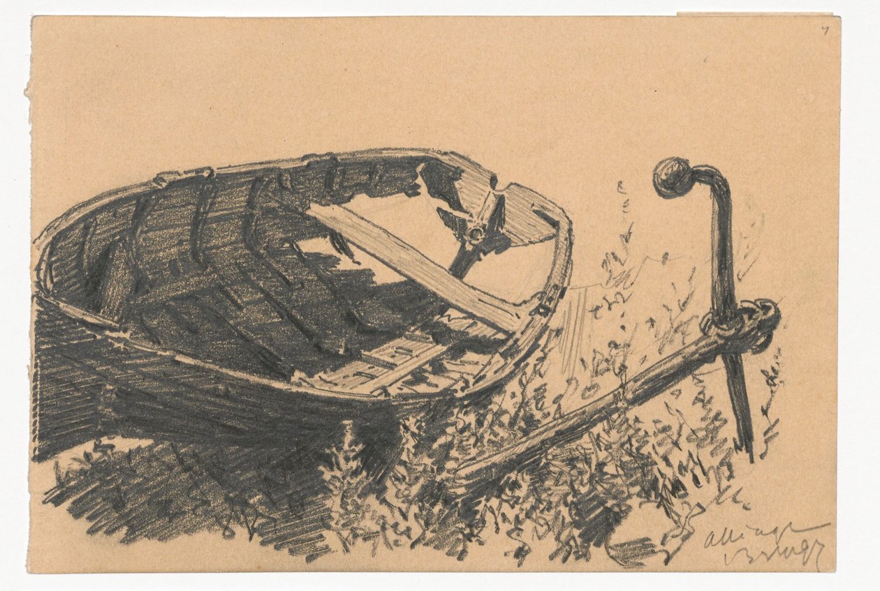 Lekke boot en anker aan de oever door Ferdynand Ruszczyc