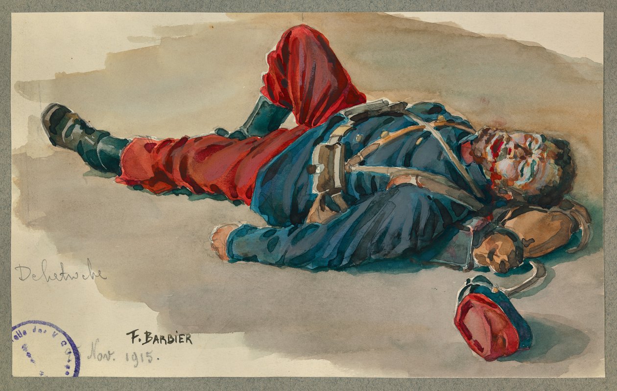 Soldaat Delatroche bereid om dood te spelen, Gustrow door Fernand Barbier