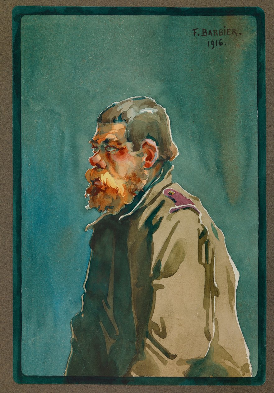 Russische soldaat gevangen genomen in 1916, Gustrow (aquarel) door Fernand Barbier