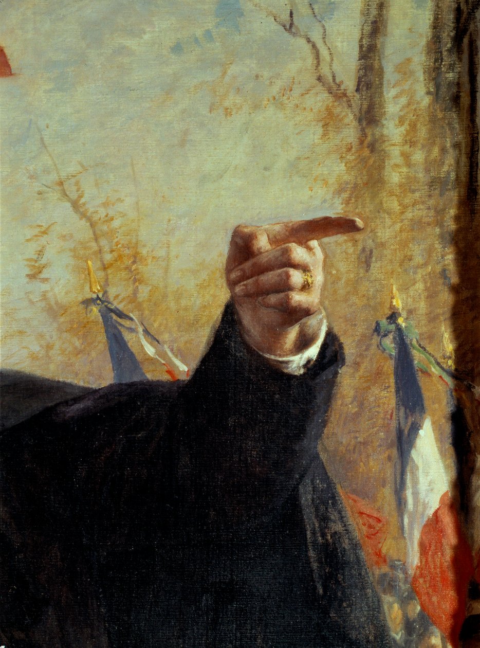 Hand. Detail van het portret van Paul Déroulède (1846-1914), Franse nationalistische militant, wijzend met zijn vinger. Schilderij door Fernand Cormon (1845-1924) door Fernand Cormon