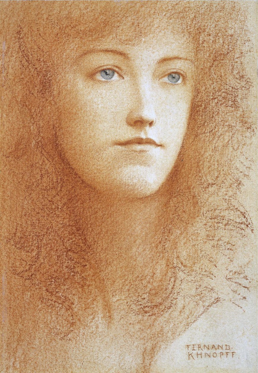 Portret van een jonge Engelse vrouw door Fernand Khnopff