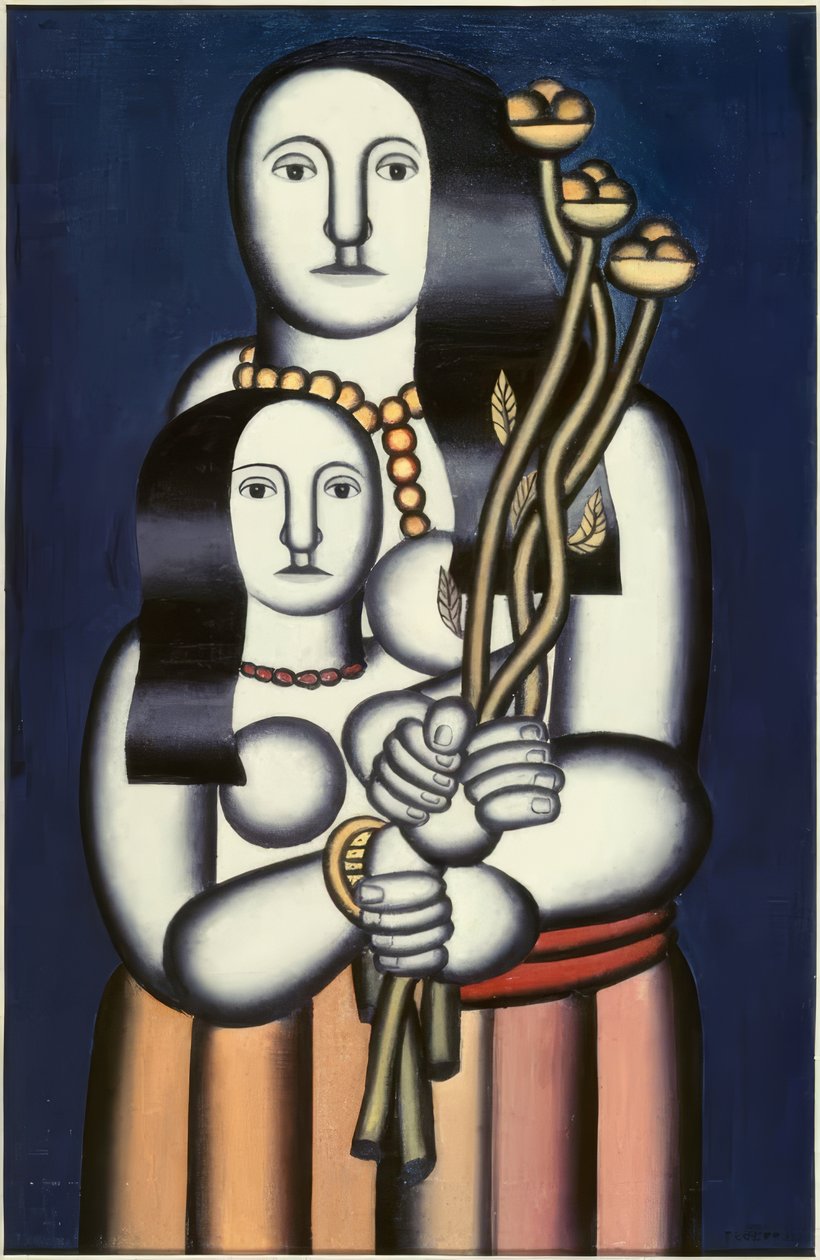 Twee vrouwen op blauwe achtergrond door Fernand Leger