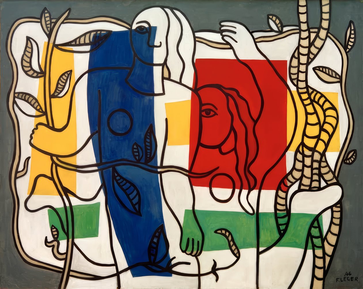 Twee vrouwen met bloemen door Fernand Leger