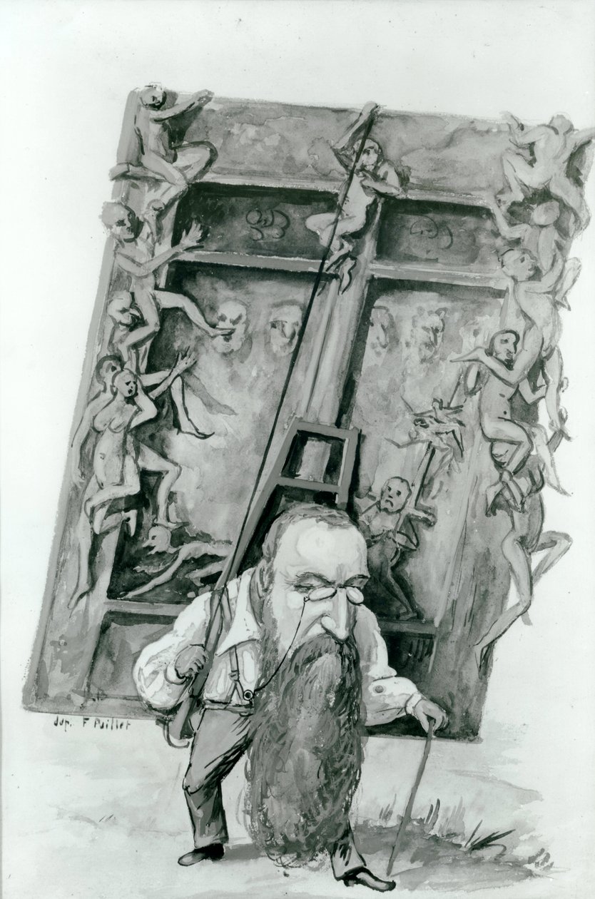 Portret van Auguste Rodin met de poorten van de Hel door Fernand Paillet