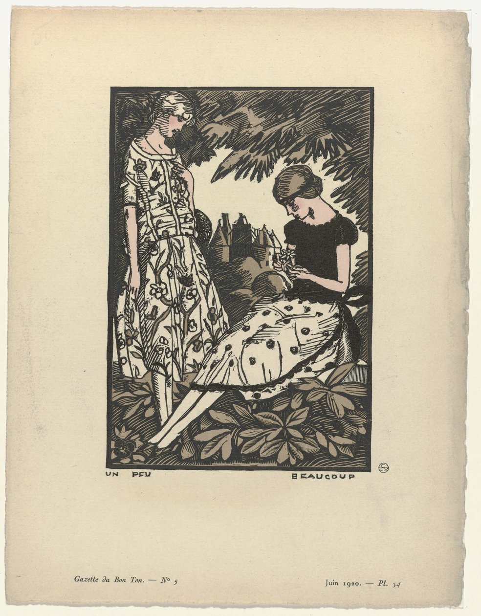Gazette du Bon Ton, 1920 - No. 5, Pl. 34 : Un peu beaucoup door Fernand Siméon