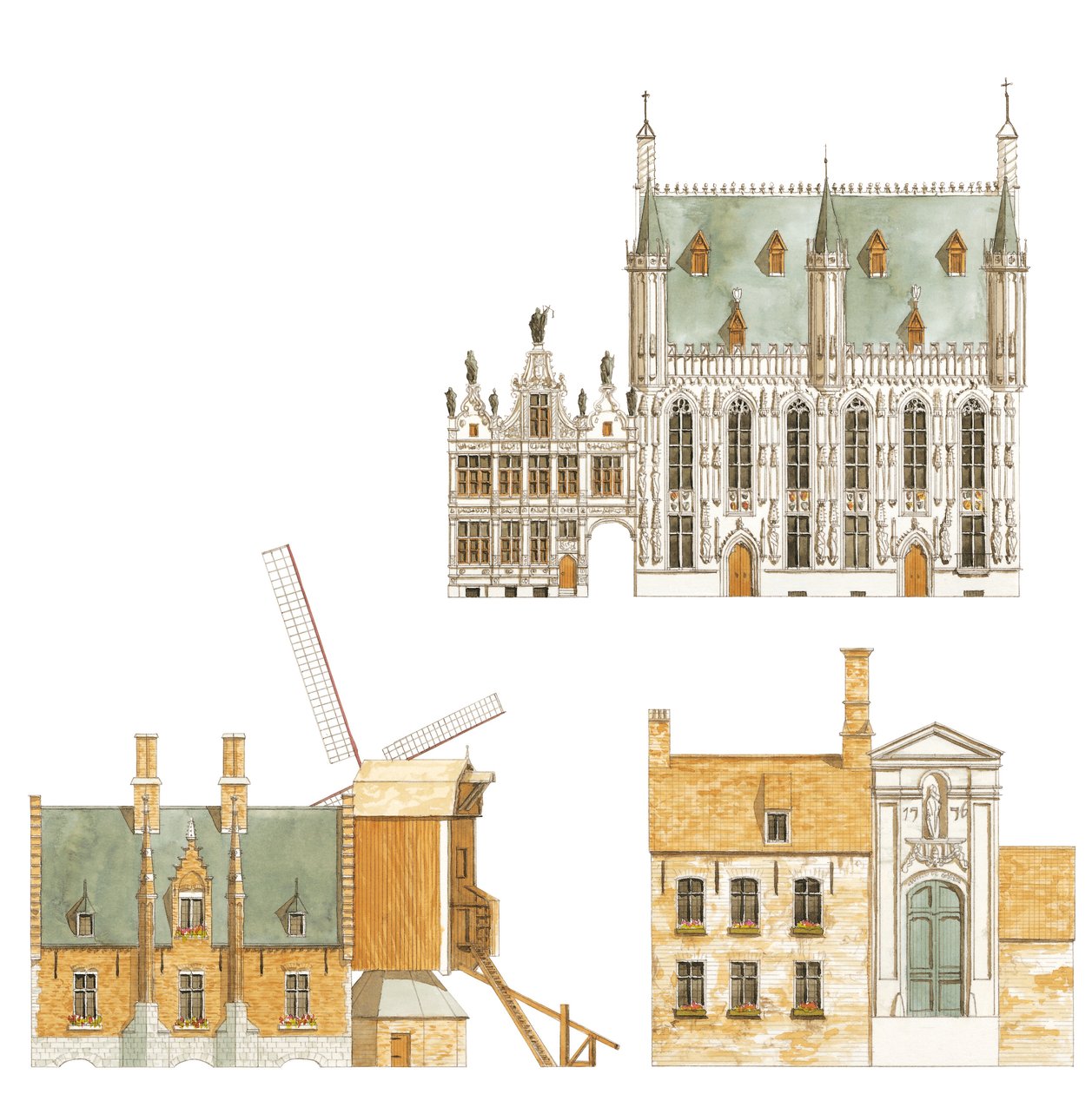 Brugge, België. Stadhuis en traditionele huizen door Fernando Aznar Cenamor