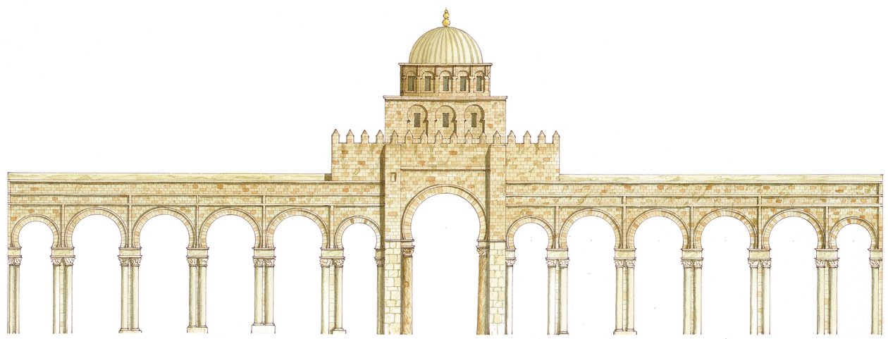 Moskee van Uqba. Kairouan, Tunesië. Hoofdfaçade door Fernando Aznar Cenamor