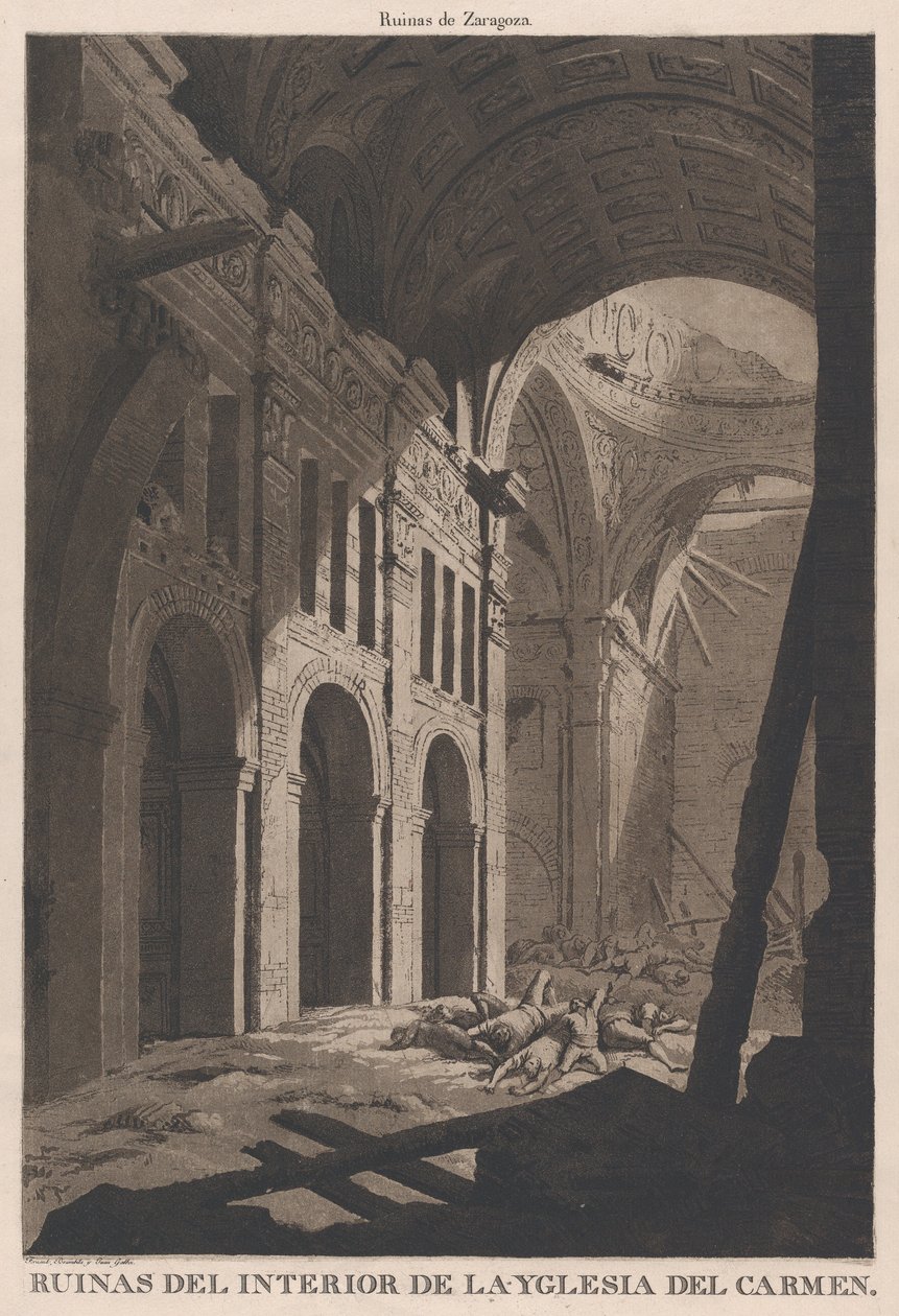 Uitzicht op de ruïnes van het interieur van de kerk van Nuestra Señora del Carmen in Zaragoza door Fernando Brambila