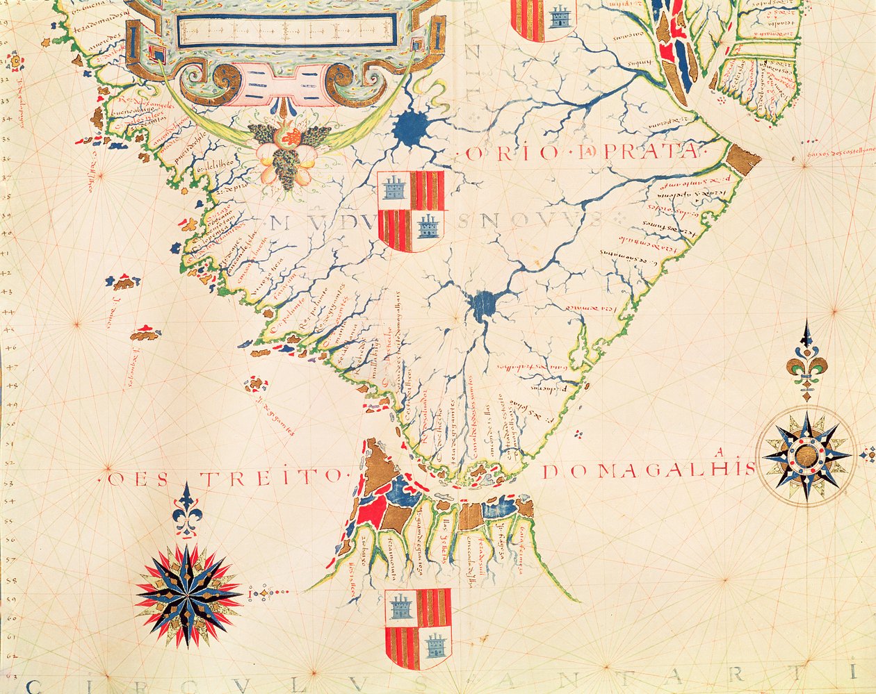 Fol.13 Kaart van Zuid-Amerika en de Straat van Magellan, uit een atlas, 1571 door Fernao Vaz Dourado