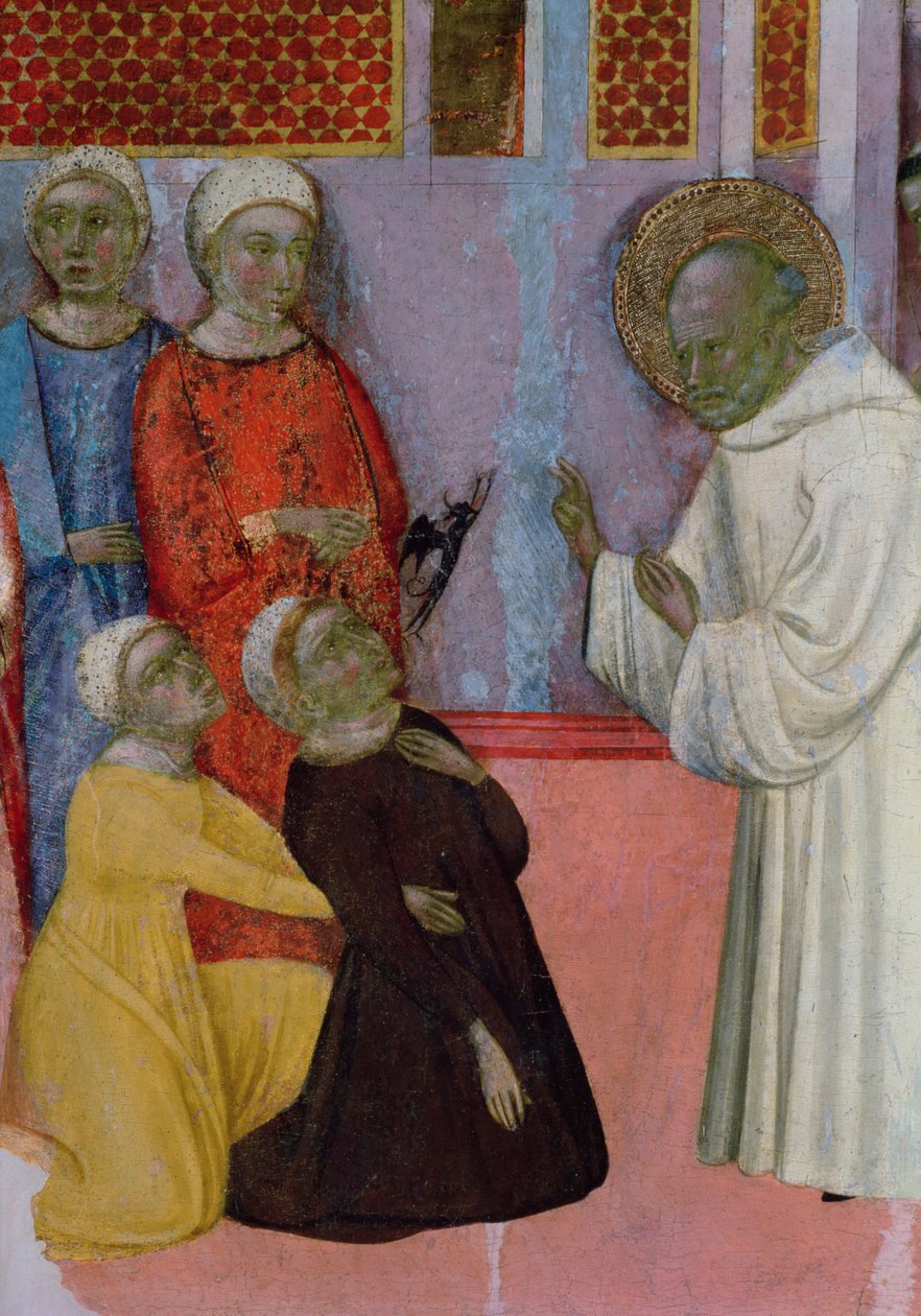 Exorcisme van een door een demon bezeten man, uit het Altaarstuk van St. Bernardus van Clairvaux door Ferrer (attr. to) Bassa