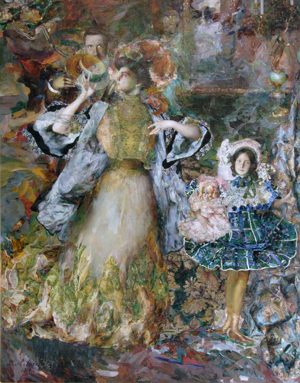 Zelfportret met vrouw en dochter, 1910 door Filipp Andreyevich Malyavin