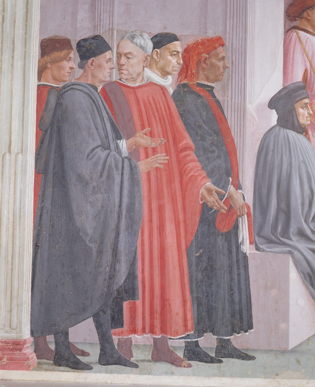 Detail van de opwekking van de zoon van Theophilus en St. Peter op de troon door Filippino Lippi