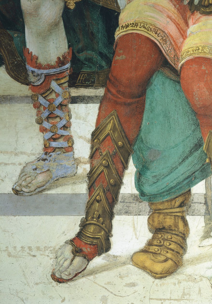 Detail van schoeisel, St Philip de Apostel voor de Tempel van Mars in Hierapolis door Filippino Lippi