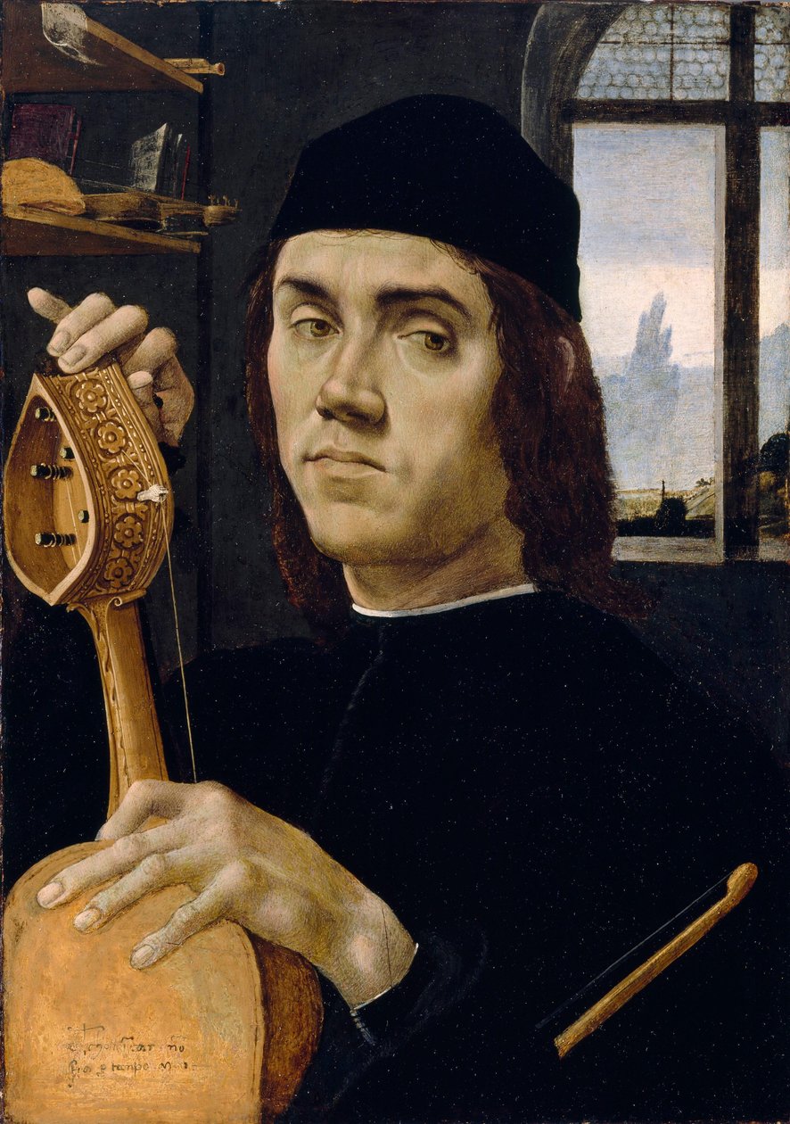 Portret van een musicus door Filippino Lippi