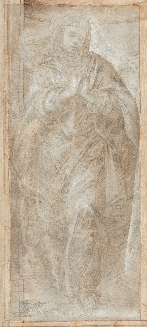 Staande vrouw met gevouwen handen in gebed door Filippino Lippi