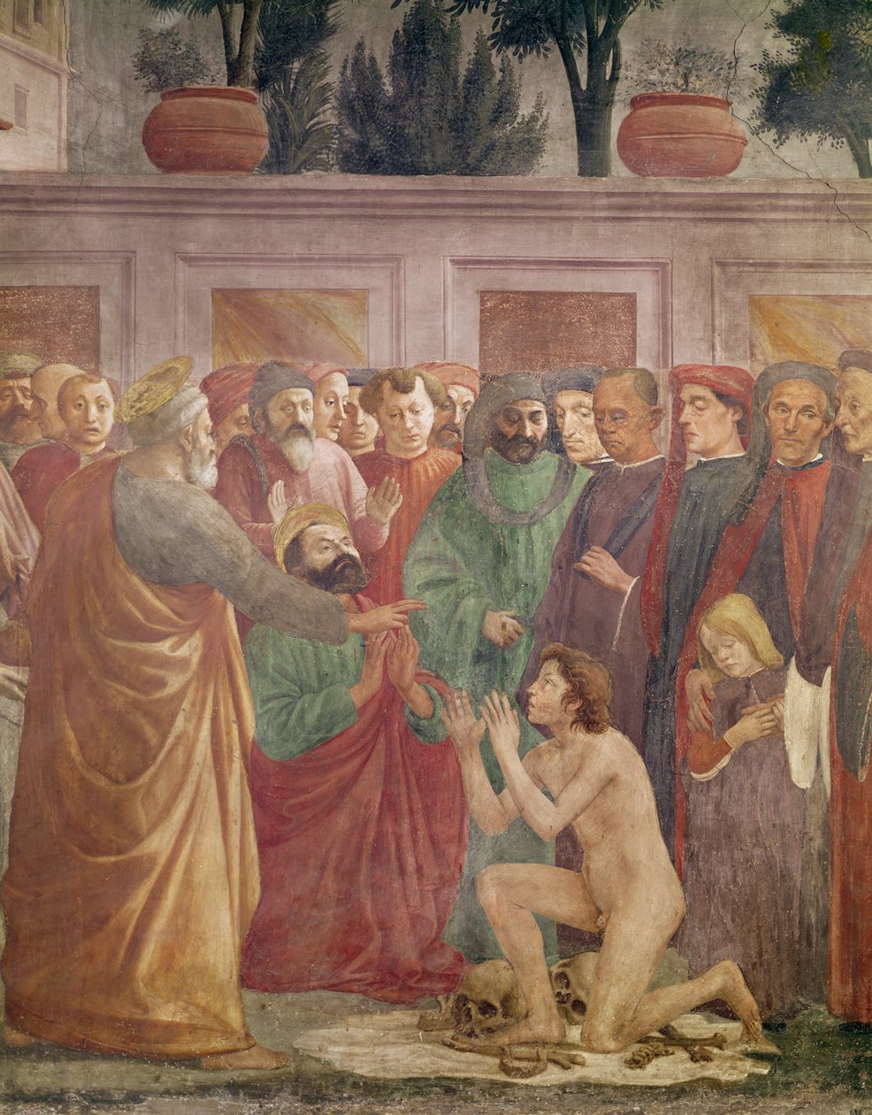 De opstanding van Theophilus, de zoon van de koning van Antiochië, detail van Sint-Pieter en Theophilus, c.1425-27, voltooid 1484-85 (detail) door Filippino Lippi