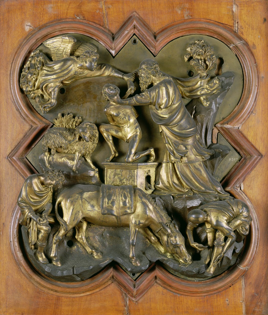 Het offer van Isaac, bronzen competitie reliëf voor de Doopkapel Deuren, Florence, 1401 door Filippo Brunelleschi