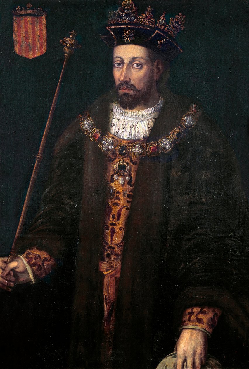 Portret van Alfons III van Catalonië, IV van Aragon, genaamd de welwillende (1299 - 1336), koning van Aragon en Sardinië door Filippo Ariosto