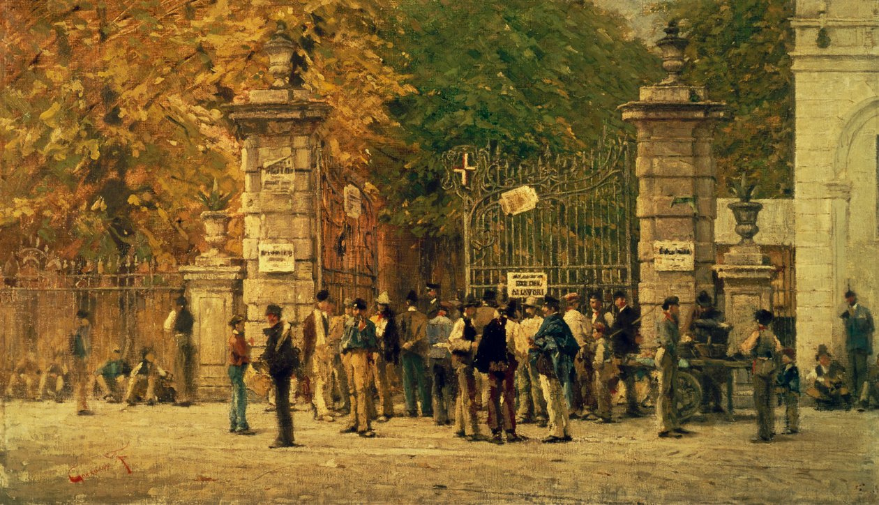 Pauze tijdens werk aan tentoonstelling van 1881 (1887) door Filippo Carcano