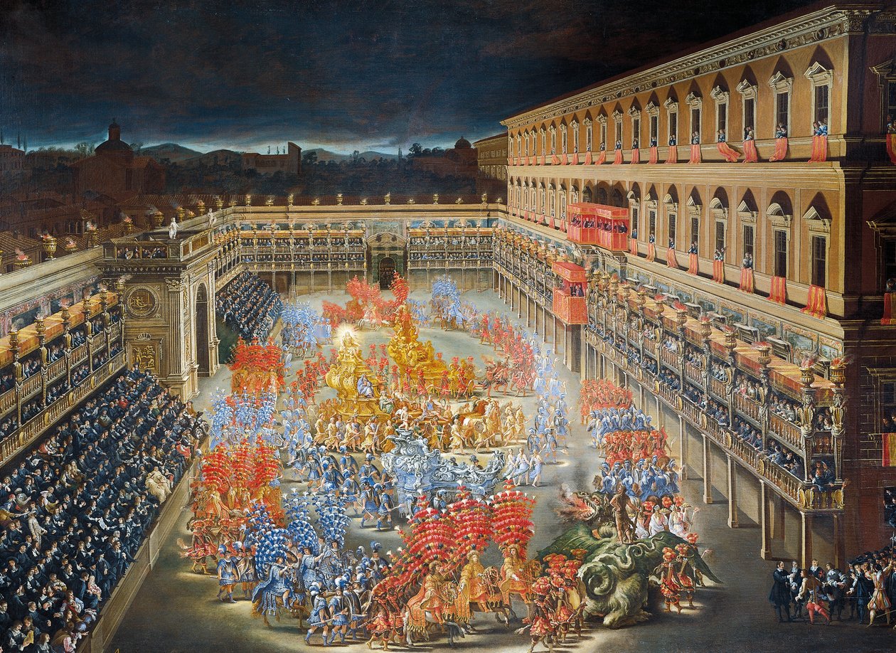 Vieringen in Palazzo Barberini ter ere van de aankomst van koningin Christina van Zweden in Rome in 1656 (detail) door Filippo and Gagliardi Filippo Lauri
