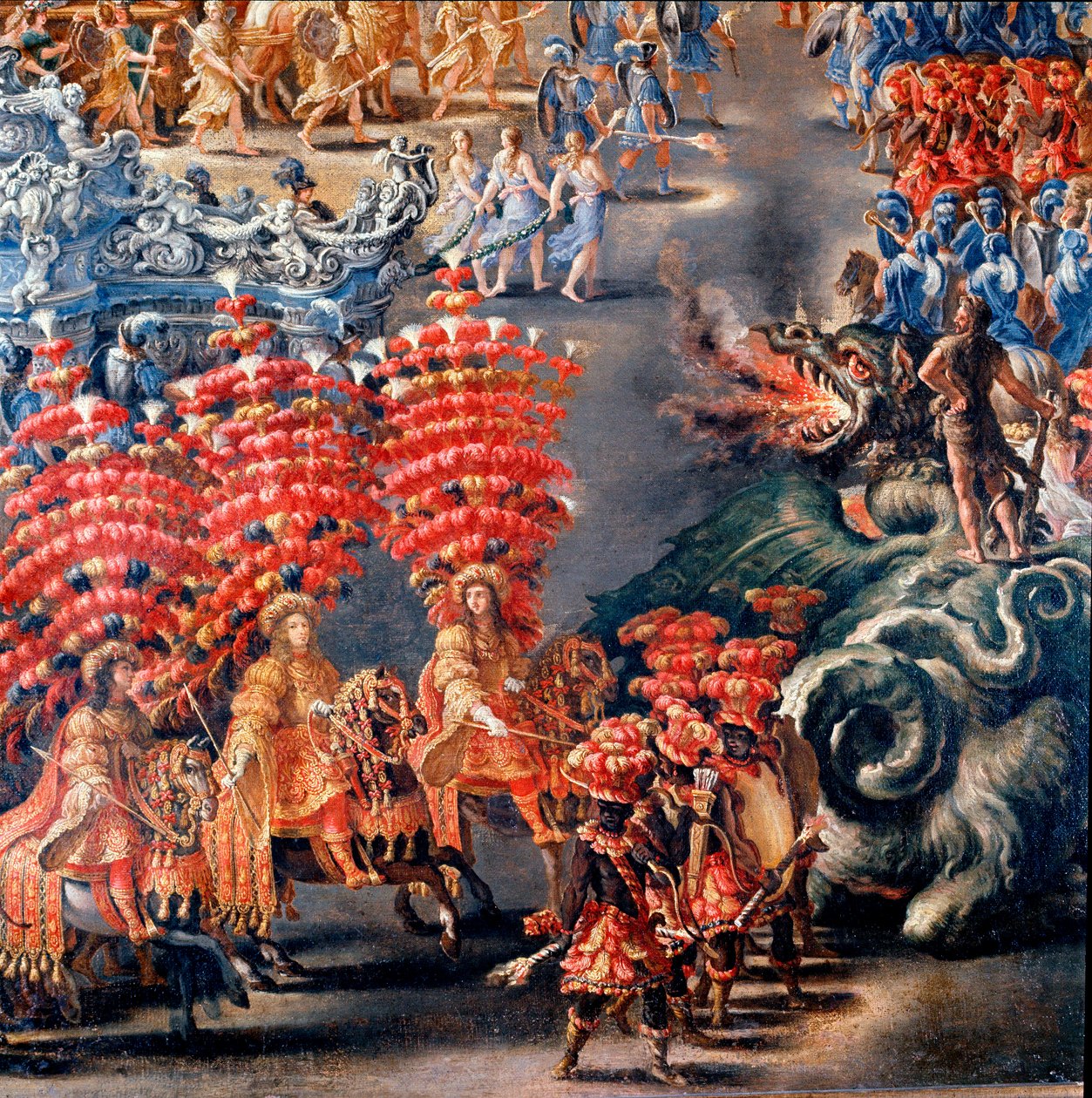 Feest in Palazzo Barberini ter ere van Christina van Zweden, op 28/02/1656 (detail). Schilderij door Filippo Lauri (1623-1694) en Filippo Gagliardi (overleden 1659). 17e eeuw Rome, Museum van Rome door Filippo Lauri