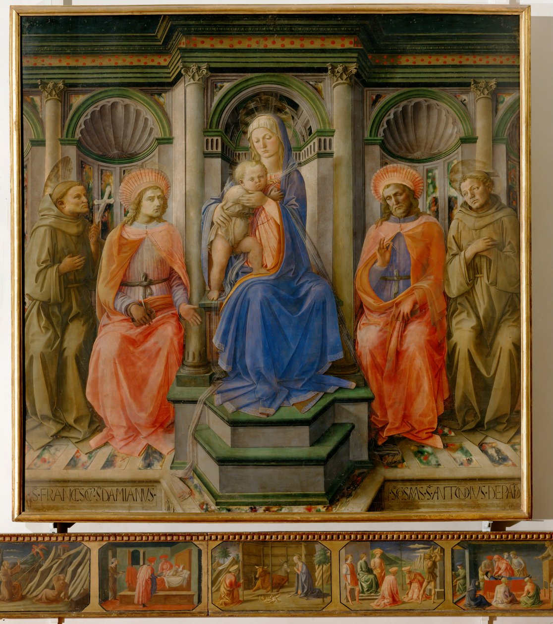 Madonna met kind en vier heiligen (tempera op hout) door Filippo Lippi