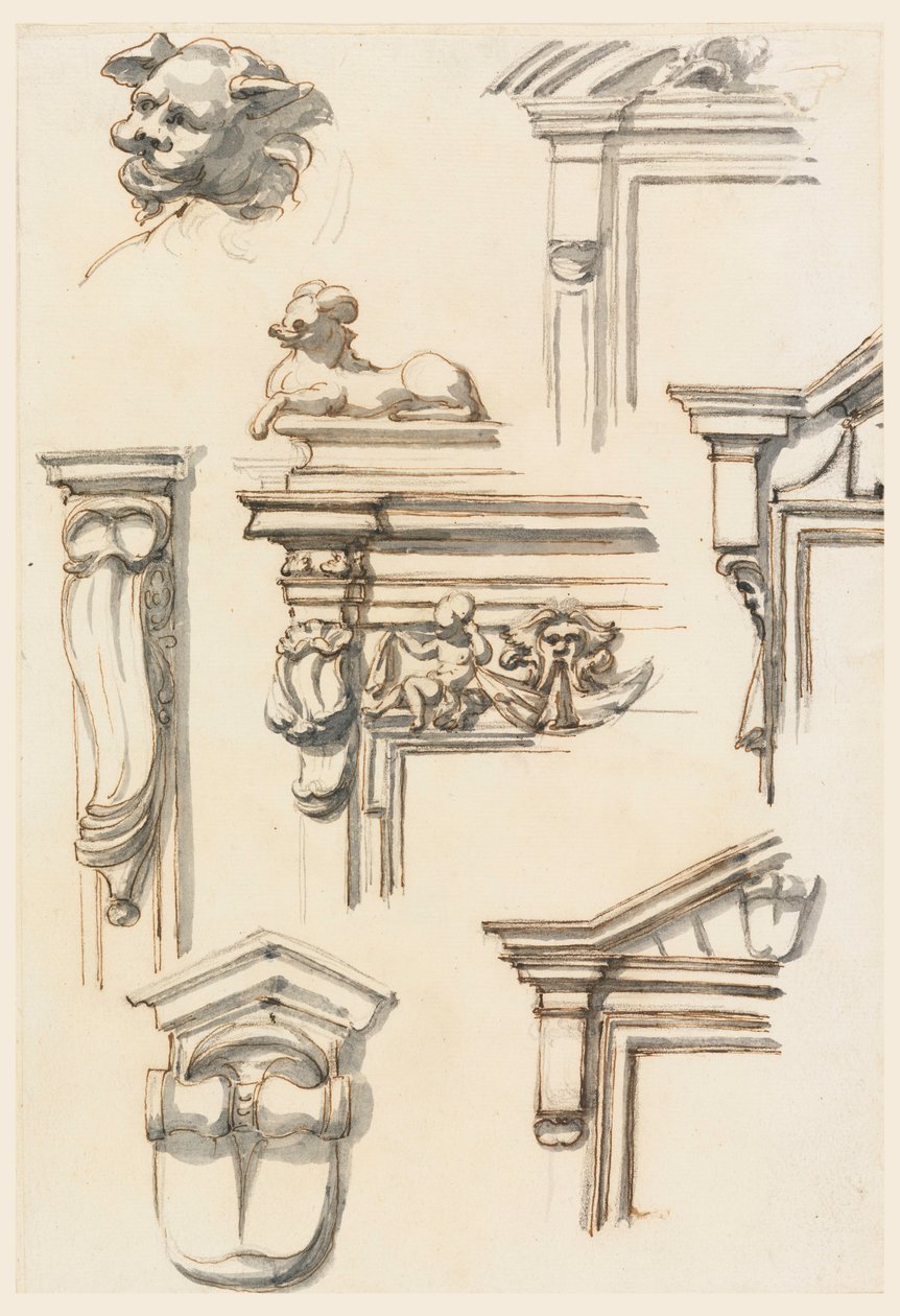 Tekenen, architectuurstudies, 1750-75 door Filippo Marchionni
