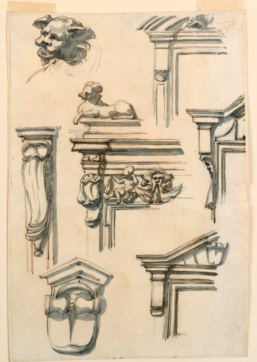 Tekenen, architectuurstudies, 1750-75 door Filippo Marchionni