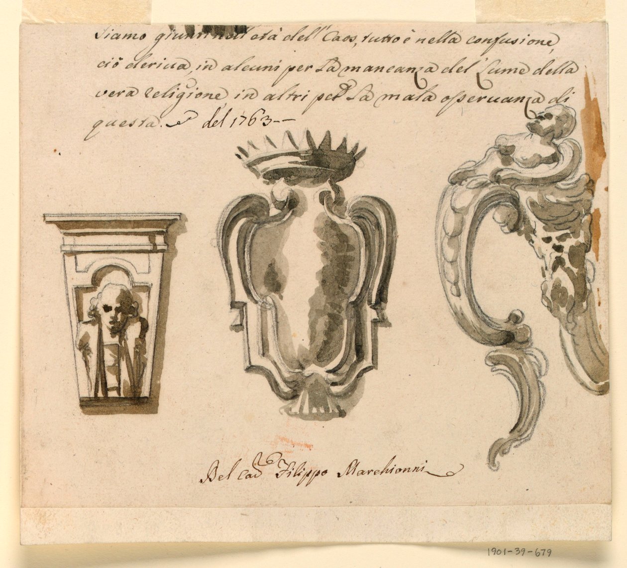Tekening, Ontwerp voor een console en wapenschild, 1763 door Filippo Marchionni