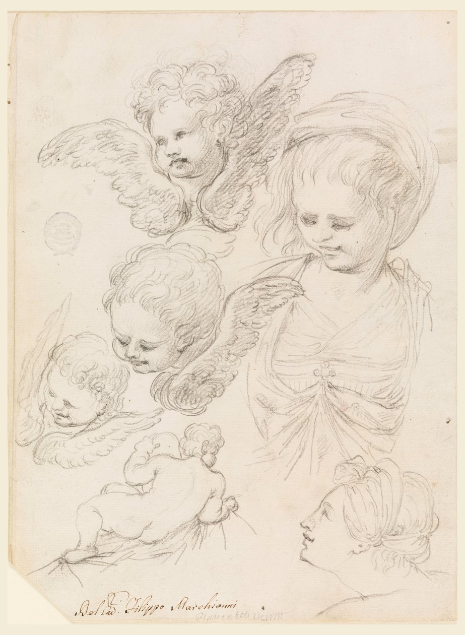 Tekening, Studies voor een religieuze voorstelling, 1725-40 door Filippo Marchionni