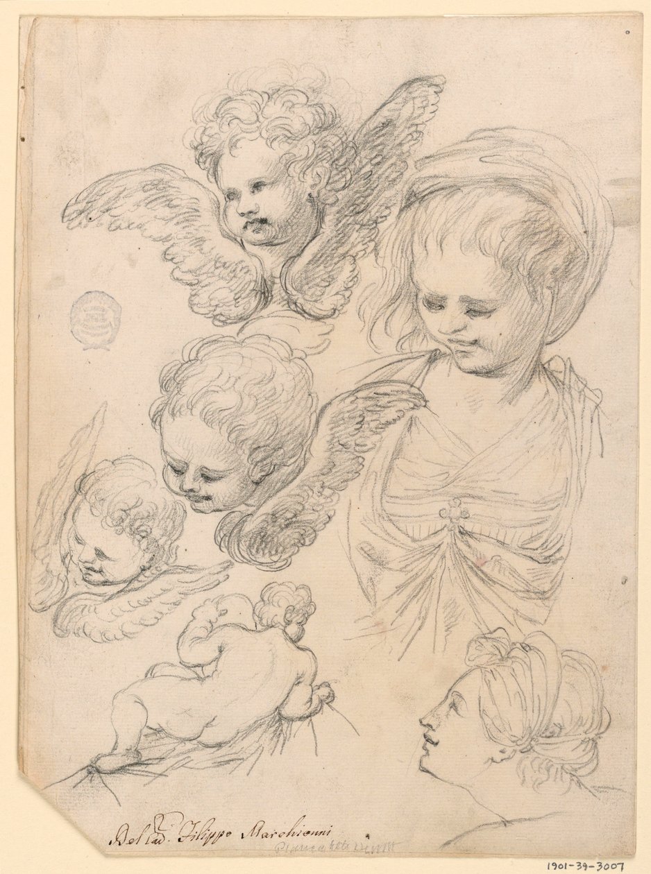 Tekening, Studies voor een religieuze voorstelling, 1725-40 door Filippo Marchionni