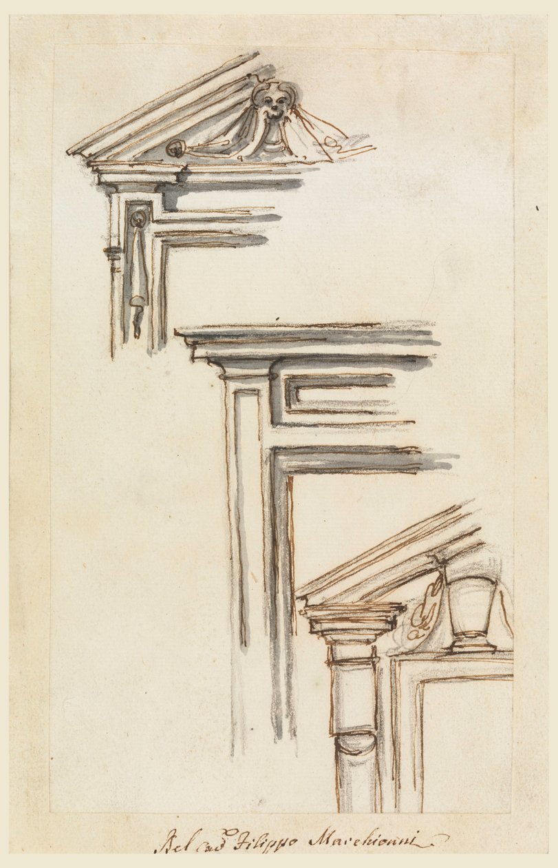 Tekening, Drie raam- of deurkozijnen, ca. 1770 door Filippo Marchionni