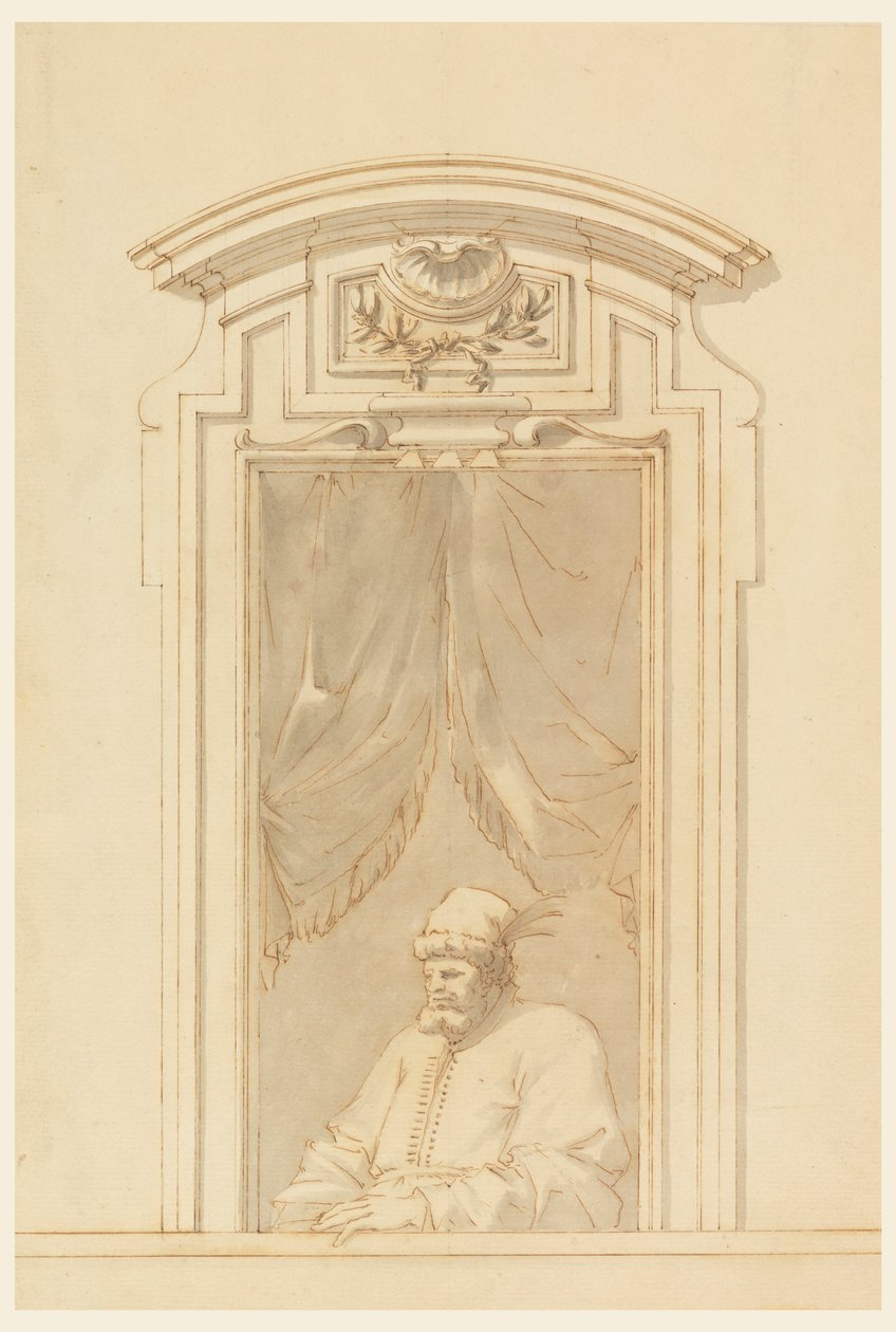 Tekening, Venster en de helft van een figuur van een Turk, 1750-70 door Filippo Marchionni