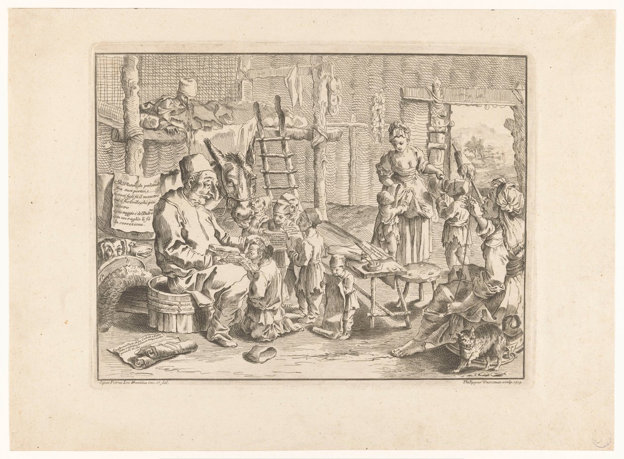 Pulcinella als schoolmeester door Filippo Vasconi