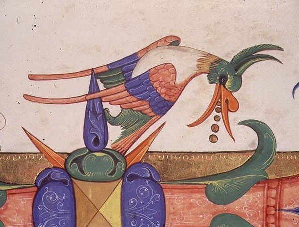 Missaal 515 f.72v Fantastische vogel, detail van decoratie uit een gehistorieerde initiaal 