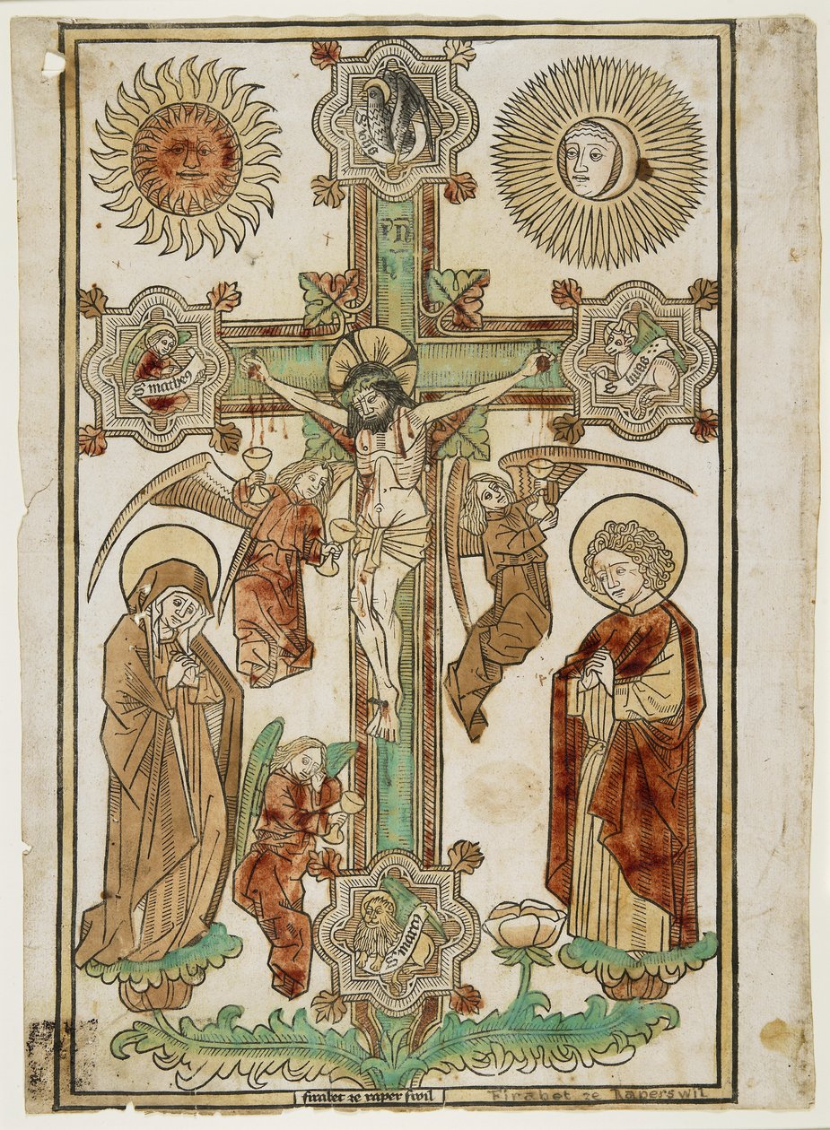 Kruisbeeld met drie engelen en de symbolen van de evangelisten, c.1470-80 door Firabet of Rapperswil Firabet of Rapperswil