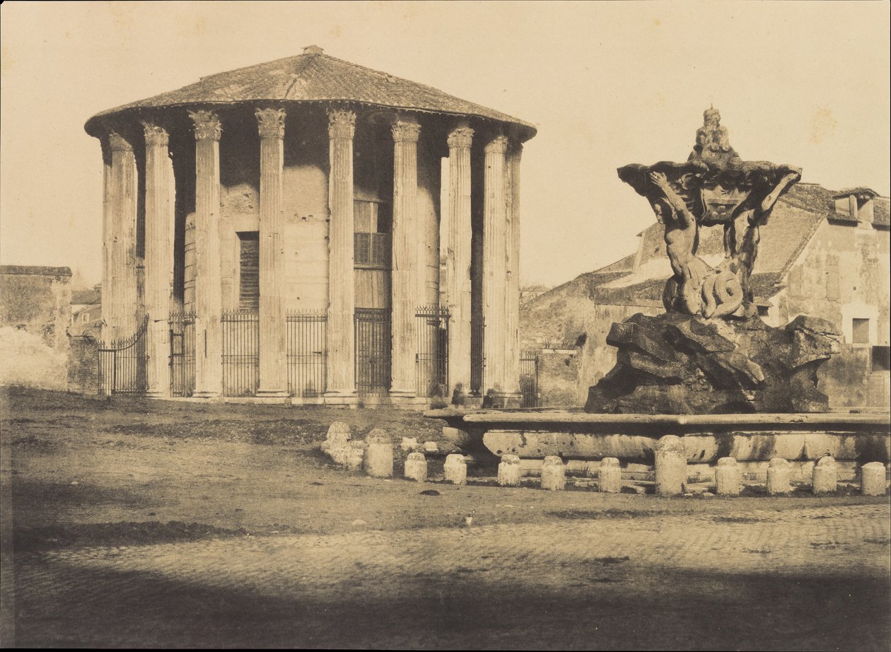 Tempel van Vesta en Fontein, Piazza Bocca della Verita, ca. 1855 door Firmin Eugène Le Dien.