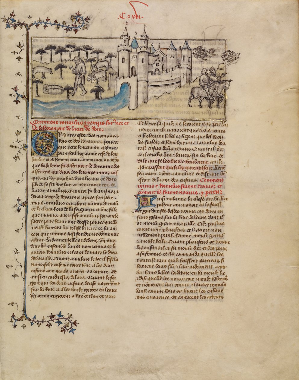 Romulus en Remus door First Master of the Bible historiale of Jean de Berry