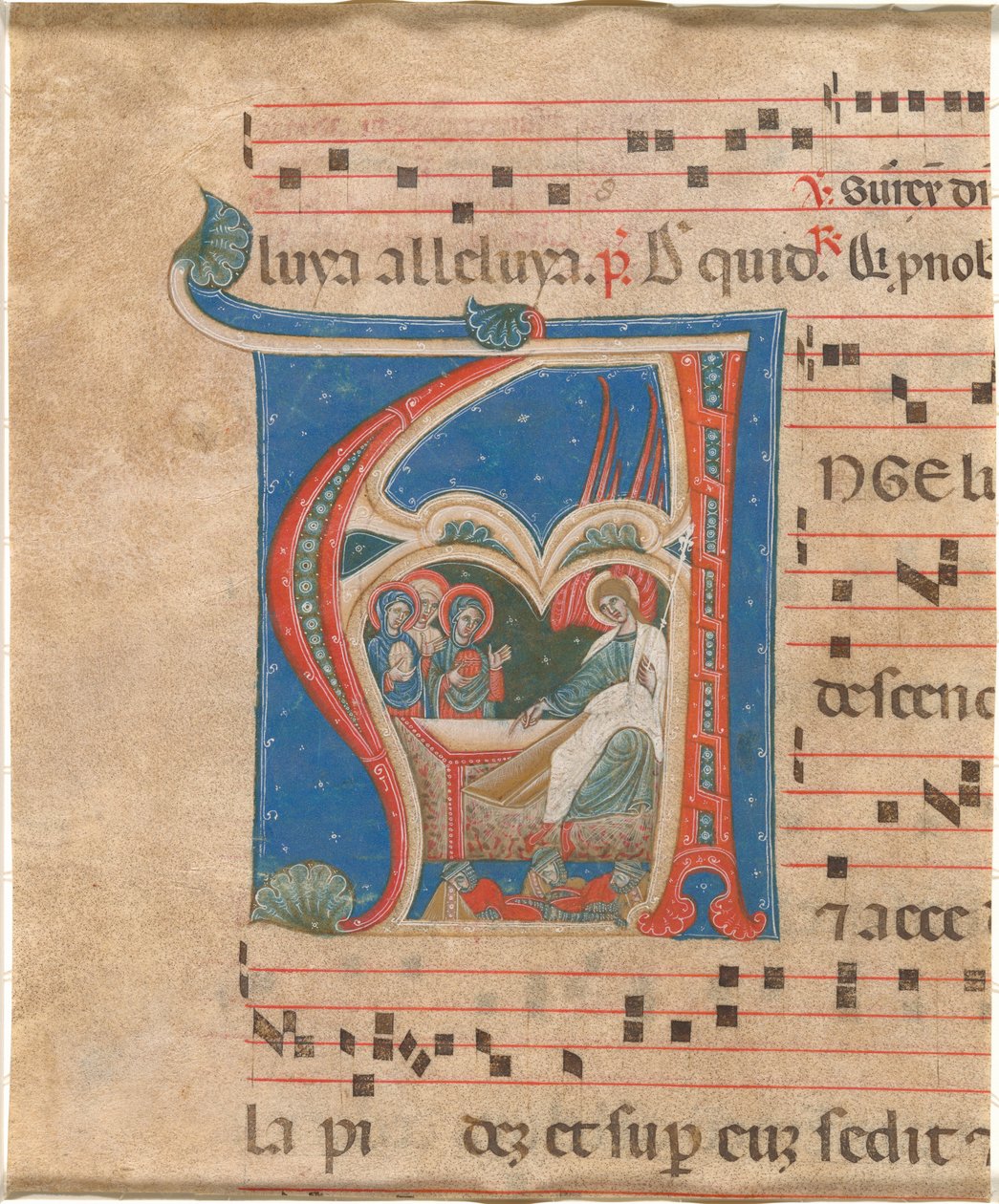 De Drie Heilige Vrouwen bij het Graf door First Master of the Cortona Antiphonaries